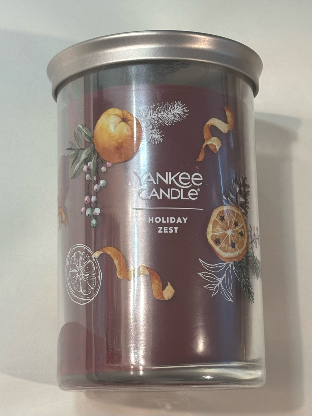 Yankee Candle Holiday Zest Candle - Burgundy and Gold Accents